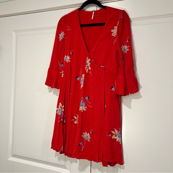 Free People Women's Time on My Side Red Floral Wrap Dress. Size XS. - Picture 2 of 10